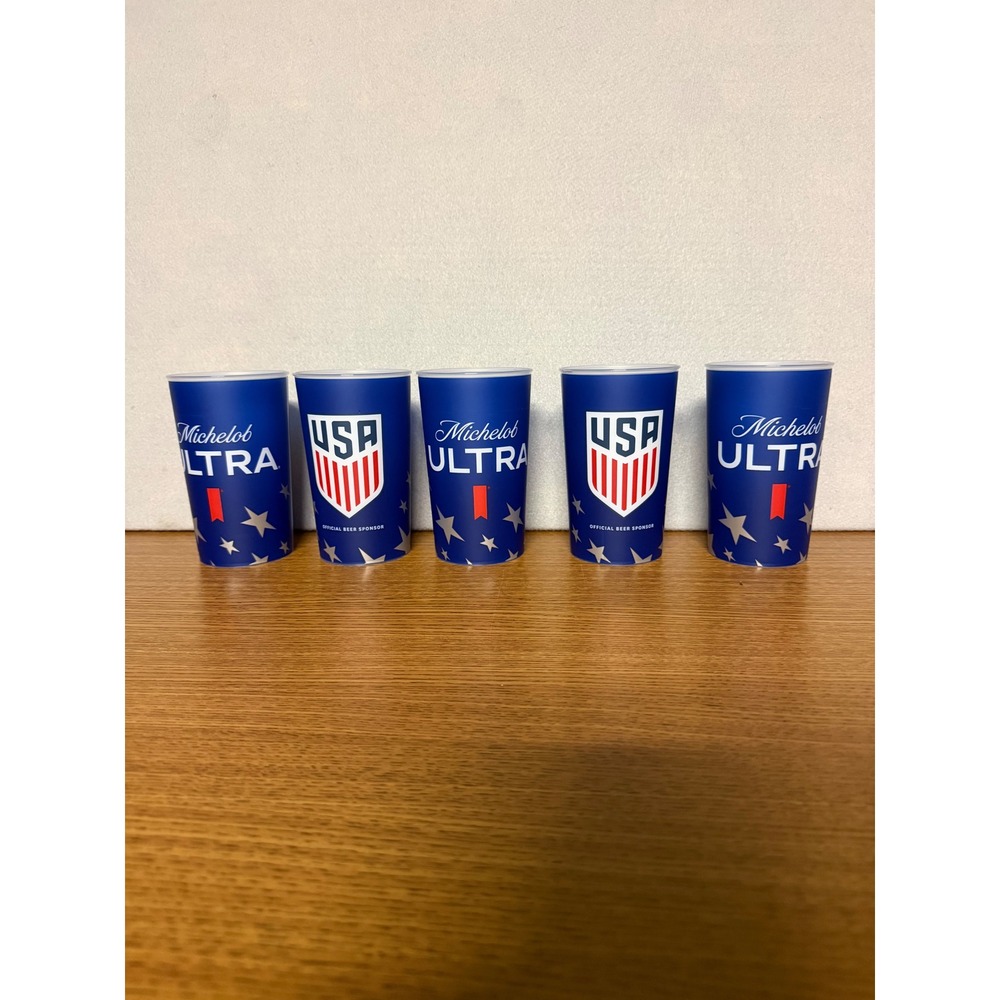 Michelob ULTRA Team USA Soccer Plastic Cups Blue Patriotic Stars Set of 5